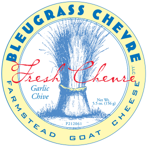 Bleugrass Chevre Garlic Chive farmstead goat ohio cheese label.