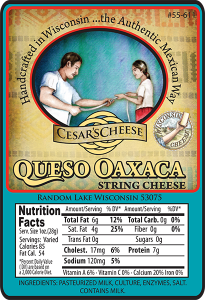 Cesar's Cheese: Queso Oaxaca String wisconsin Cheese label.