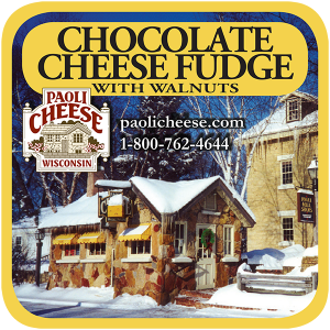 Paoli Cheese, Wisconsin: Chocolate Cheese Fudge with walnuts label.