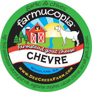 Farmucopia: Farmstead goat cheese Chevre garlic & Chives washington cheese label.