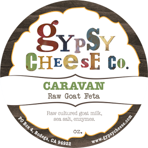 Gypsy Cheese Co. Caravan raw goat feta California cheese label.