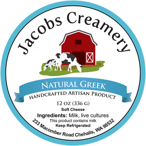 Jacob's Creamery Natural Greek handcrafted artisan product washington cheese label.
