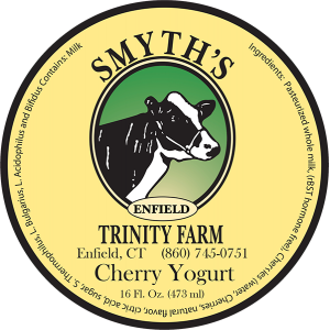 Smyth's Trinity Farm Cherry Yogurt label from Enfield, CT.