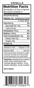 Vanilla yogurt ingredient label.