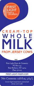 First Light Farm & Creamery Whole Milk label.