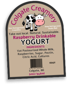Colgate Creamery Yogurt Label from Colgate, Wisconsin.