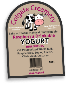 Colgate Creamery Yogurt Label from Colgate, Wisconsin.