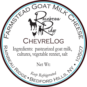 Rainbeau Ridge: Farmstead Goat Milk Cheese ChevreLog flavor ny cheese label.